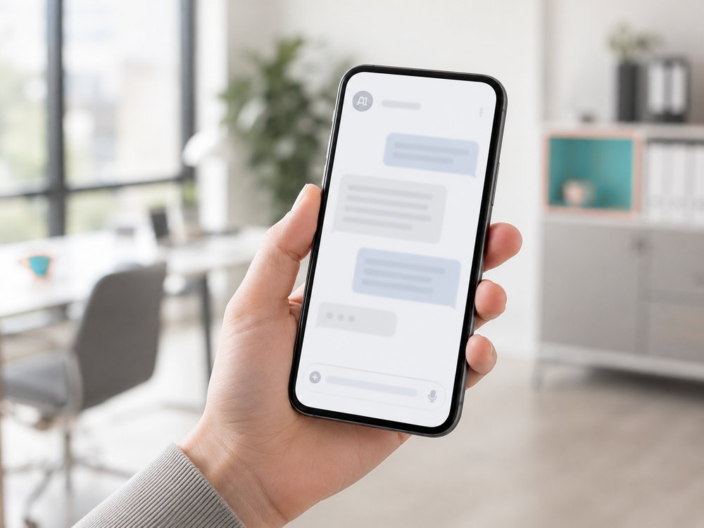 LLMO対策:スマートフォンでAIチャット検索を利用する様子
